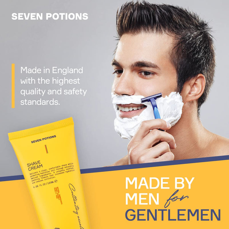 Seven Potions Lathering Shaving Cream for Men – Smooth, Irritation-free Shave – Soothing, Hydrating, Moisturising Shave Soap – Natural, Vegan, Cruelty-Free (120ml) - NewNest Australia