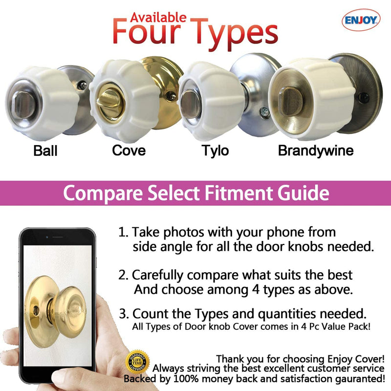 New Enjoy Cover - Door Knob Cover Grips Non Slip Arthritis & Senior Living Aids Grippy Easy Open Decorative. Simple Functional Effective Solution- 4 Pack (White, Cove) - NewNest Australia