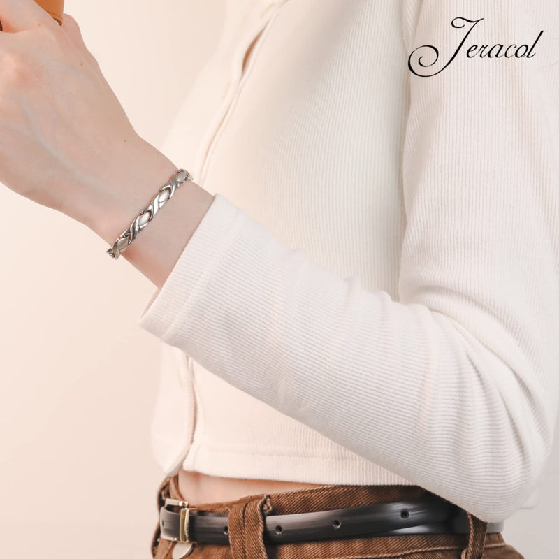 Jeracol Titanium Magnetic Bracelets for Women Bracelets Titanium Magnetic Brazaletes with 3500 Gauss Magnets Adjustable Wristband with Removal Tool & Jewellry Gift Box Silver - NewNest Australia