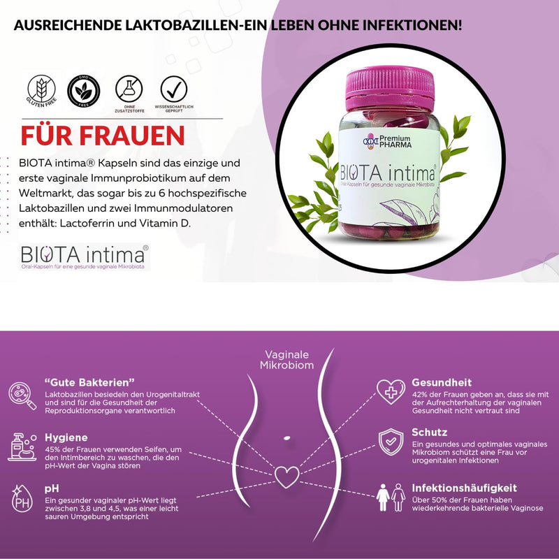 Biota Intima Capsules, Vaginal Probiotics, Probiotics For Women, Intimate Care With Lactic Acid, 180 Billion Cfu, 6 Strains Lactobacillus, Lactoferrin, Vitamin D - NewNest Australia