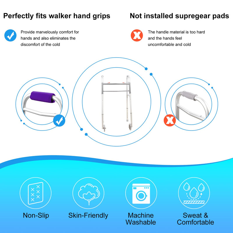 supregear Walker Grips (2 Pack), Soft Padded Hand Covers, Non-slip Comfortable Cushion Padding for Folding Rolling Wheelchair Rollator Crutch Handle, Moisture Wicking Mobility Accessory, Purple - NewNest Australia