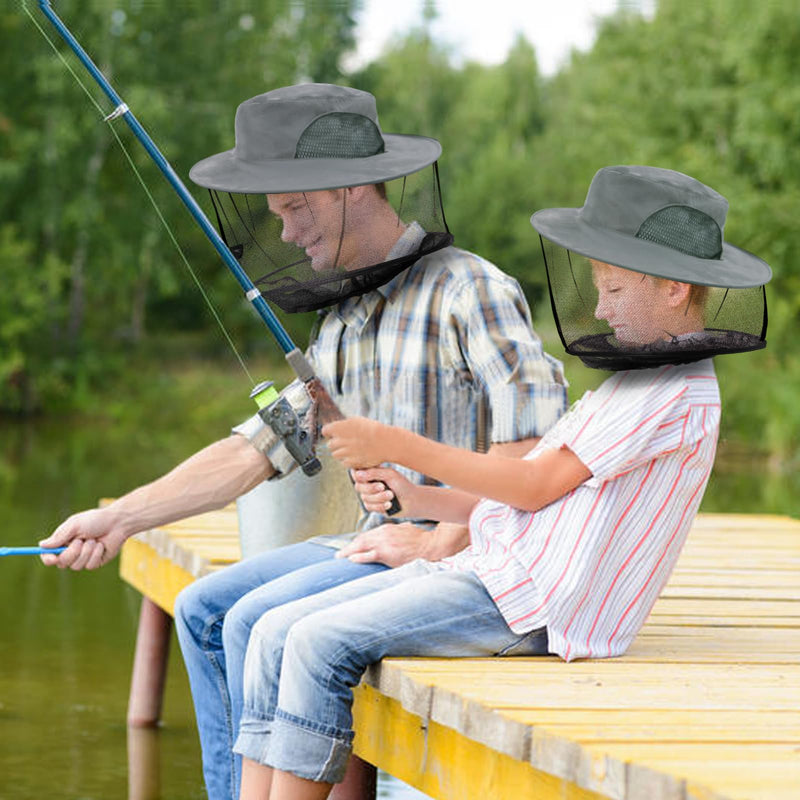 Mbsomnus Mosquito Head Net Hat Grey Sun Hat with Netting-Midgie Face Cover Mask Midge Hat Safari Hat Quick Dry Wide Brim Sun Protection for Outdoor Hiking Camping Gardening Fishing One Size - NewNest Australia