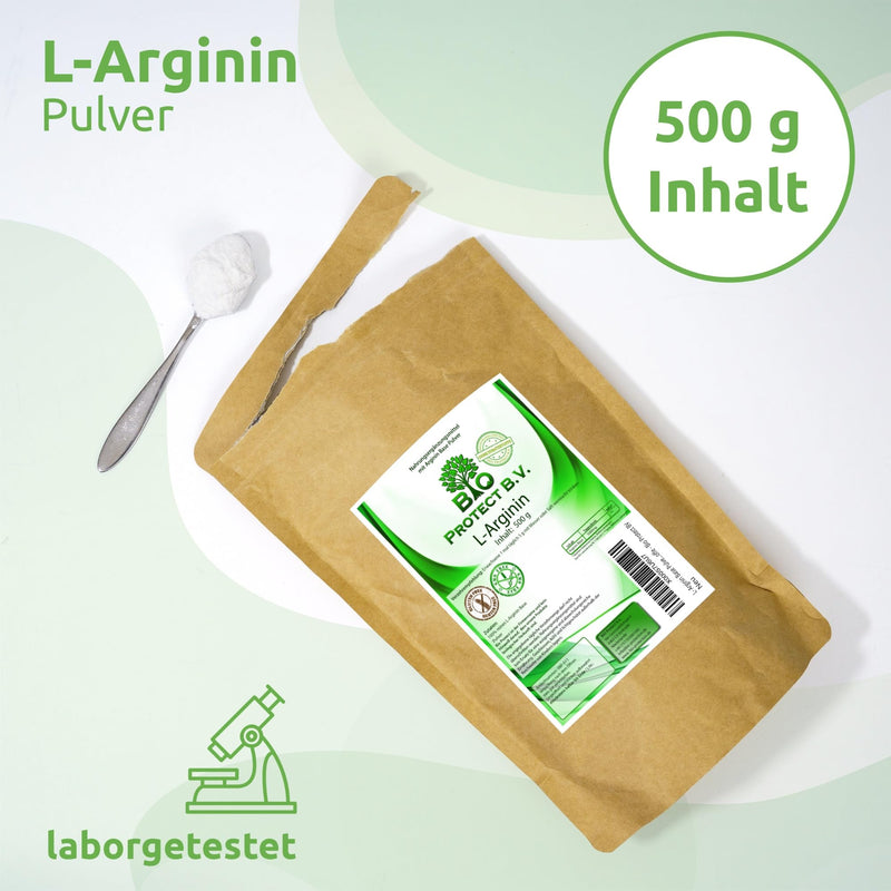 L- Arginine Base Powder 500 grams - 100% without additives - purest arginine powder in premium quality from Bio Protect always free from magnesium stearate and other additives - NewNest Australia