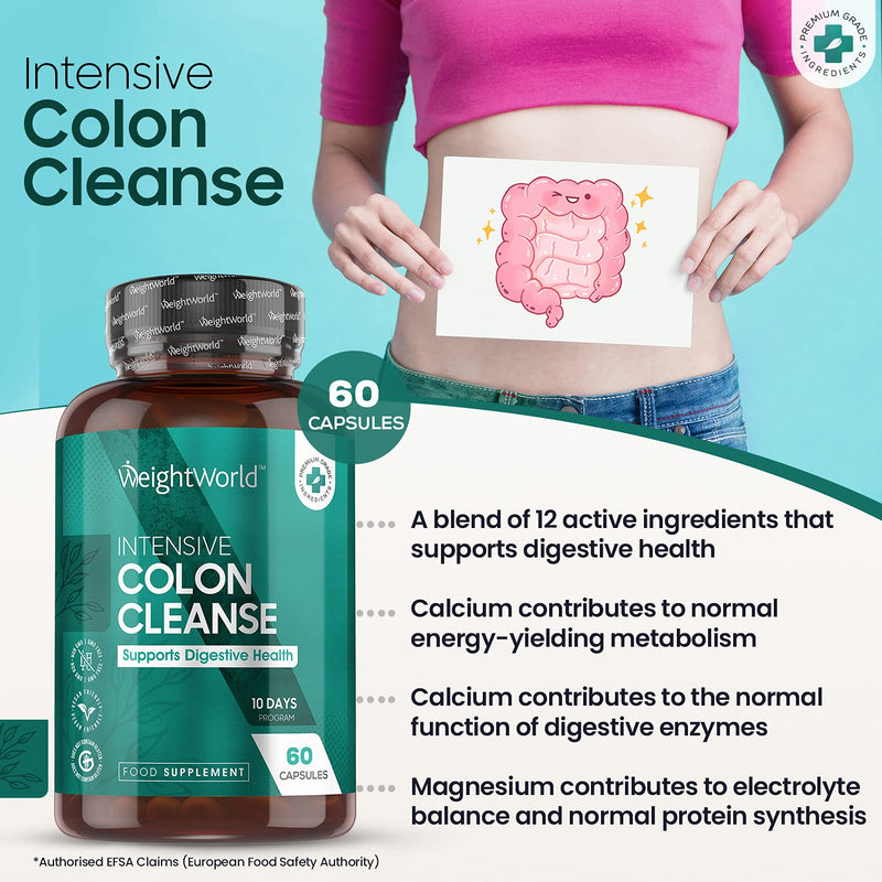 Intensive Colon Cleanse - 10 Days Program (60 Capsules) - 12 Active Ingredients Like Psyllium Husk, 10 Billion Gut Bacteria, Prebiotic Fibre - Natural & Vegan Colon Supplement - Gluten Free - NewNest Australia