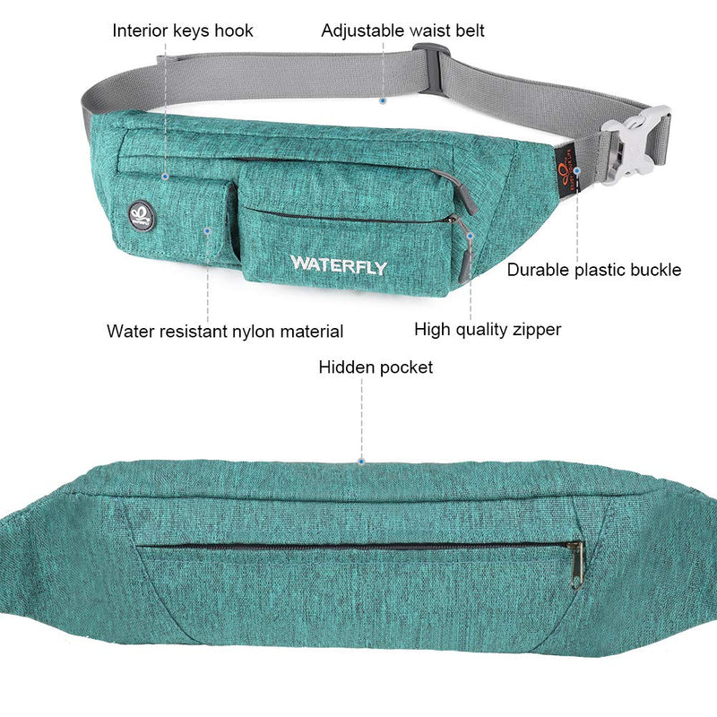 WATERFLY Fanny Pack for Women Men Water Resistant Small Waist Pouch Slim Belt Bag with 4 Pockets for Running Travelling Hiking Walking Lightweight Crossbody Chest Bag Fit All Phones Dark green - NewNest Australia