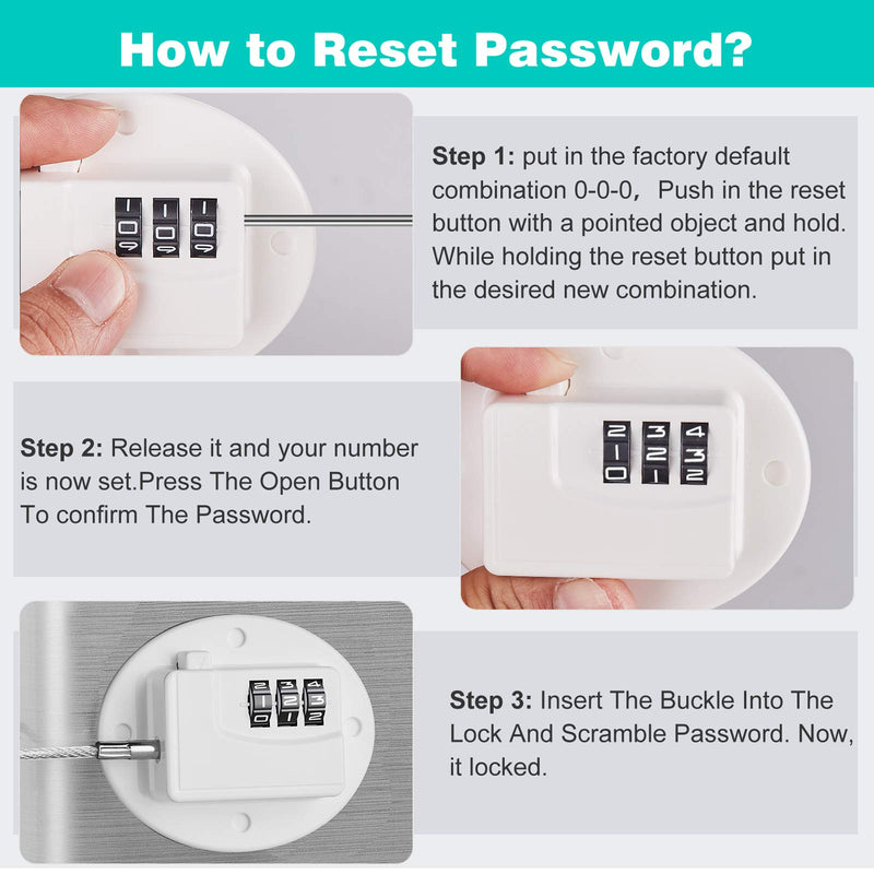 2 Pack Refrigerator Lock - Heavy Duty Combination Fridge Lock, Child/Baby Proofing Lock for Cabinets, Closets, Drawers, Window and More, Easy Install and Use (White) White - NewNest Australia