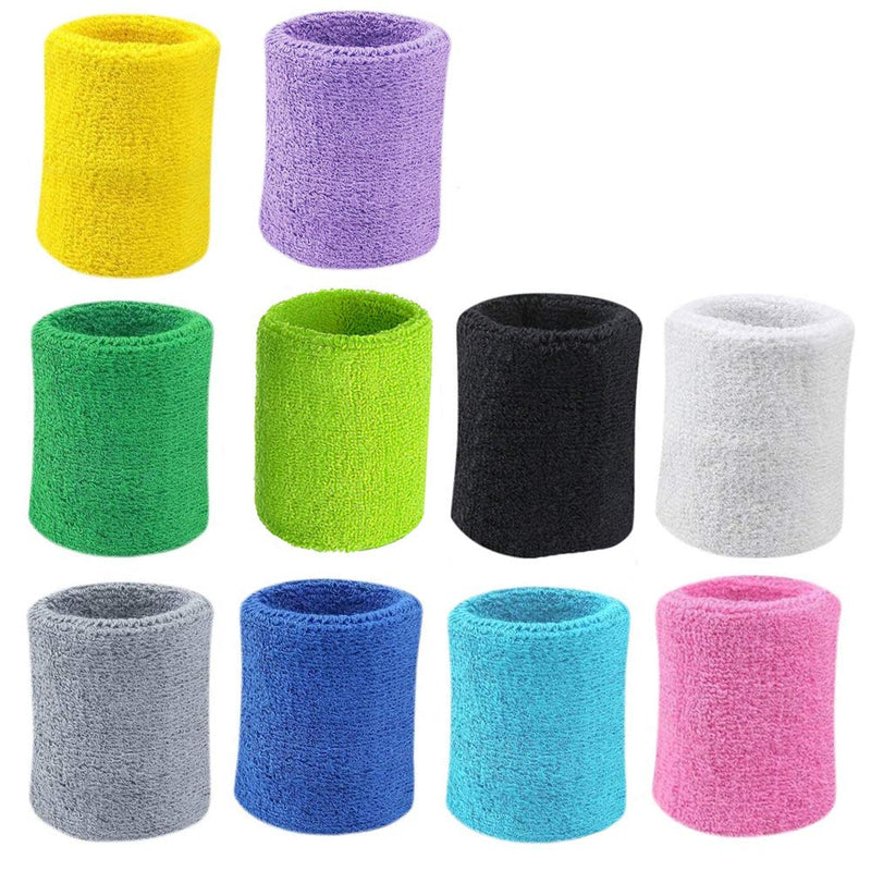 10 Pairs Sports Wristbands, Wrist Sweatbands for Men & Women, Stretchy & Sweat Absorbing Cotton Terry ,Perfect for Basketball, Football, Tennis, Soccer, Running & Working Out (10Pairs) - NewNest Australia