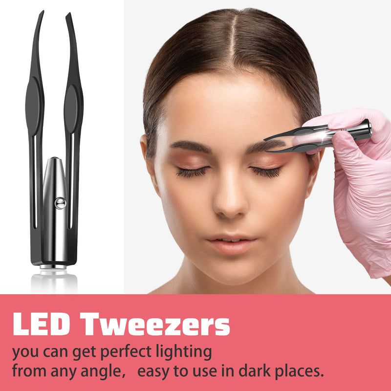 Pack Of 2 Tweezers With Led Light Hair Removal Illuminated Tweezers Make Up Tweezers With Light Tools For Men Women Precision Eyebrow Eyelashes Stainless Steel Tweezers Black Red - NewNest Australia