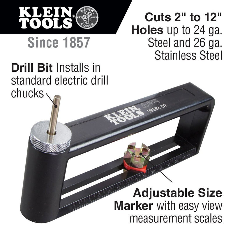 Klein Tools 89552 Hole Cutter, Adjustable Cutter from 2 to 12 Inch, Cuts 24 gauge Steel and 26 gauge Stainless - NewNest Australia