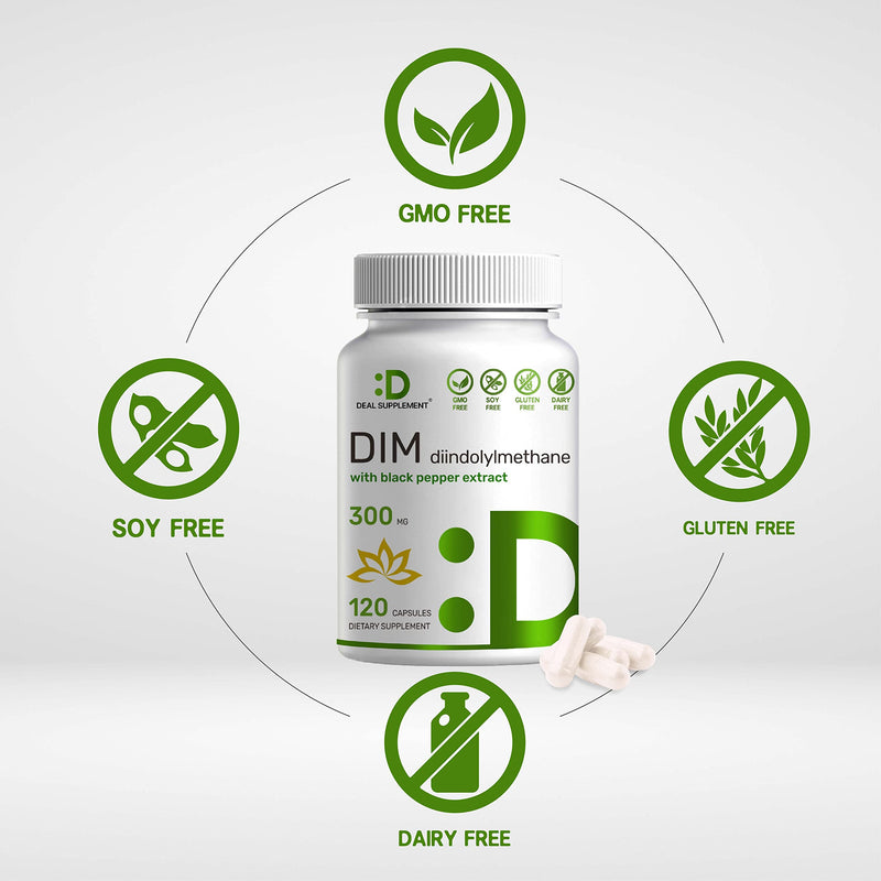 DIM Supplement 300mg, 120 Veggie Caps, 4 Months Supply, 2-1 Formula, Diindolylmethane DIM Plus Black Pepper Extract, Estrogen Balance, Supports Acne & PCOS Relief - NewNest Australia