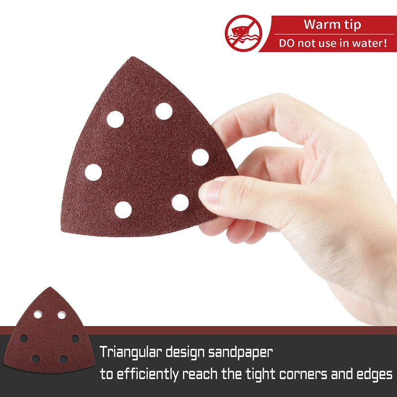 LEONTOOL 50 Pcs Triangle Sanding Pads 3.5-Inch, Hook and Loop Sanding Disc 6 Holes, Detail Sandpaper 120 Grit, Sanding Sheets Sanding Paper for Wood Metal Polishing - NewNest Australia