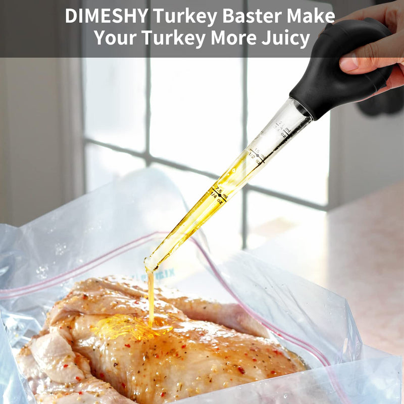 DIMESHY Turkey Baster Food Grade for Cooking & Basting, Detachable Round Bulb, Baster Cooking Good for Meat Poultry Beef Chicken, with Cleaning brush, inject needle, Basting brush Black - NewNest Australia