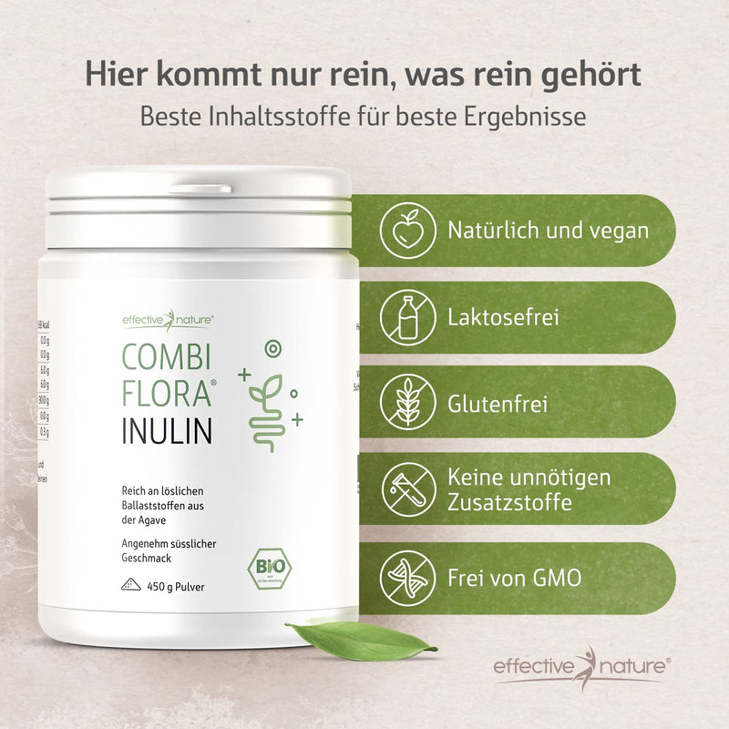 Effective Nature Organic Inulin Powder - 100% soluble fiber powder from organic agave, gluten-free, vegan - 450g - NewNest Australia