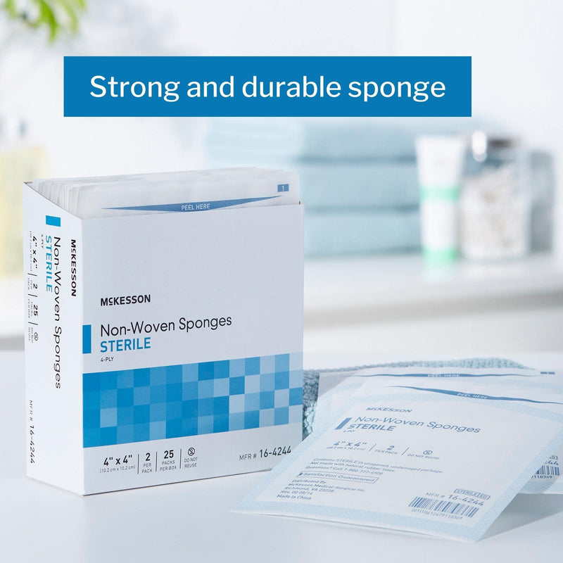 McKesson Non-Woven Sponges, Sterile, 4-Ply, Polyester/Rayon, 4 in x 4 in, 2 Per Pack, 25 Packs, 50 Total 4 X 4 Inch ( 50 Count ) - NewNest Australia
