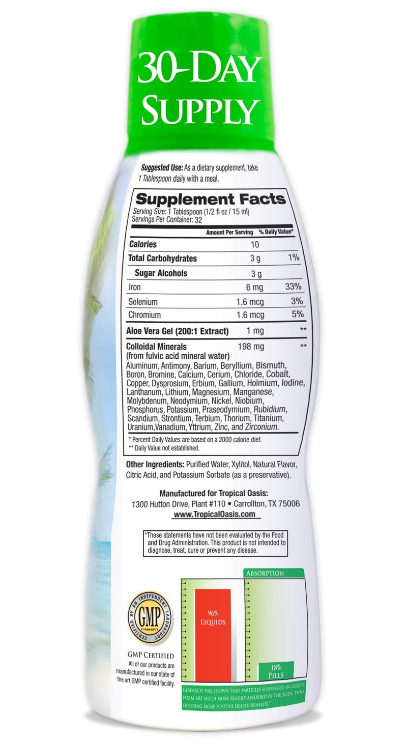 Tropical Oasis - Premium Ionized Plant Based Trace Minerals Liquid Formula- 74 essential minerals in liquid form for up to 96% Absorption - 16 oz, 32 servings - NewNest Australia