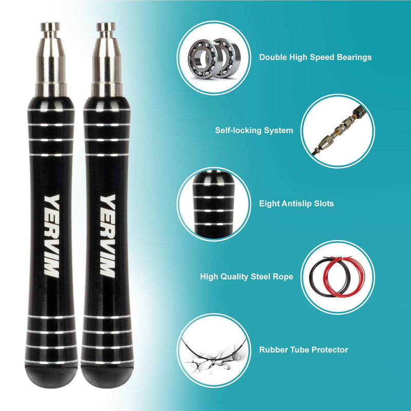 Speed Jump Rope - YERVIM Fast Skipping Ropes for Aerobic Exercise, Fitness, Losing Weight, Endurance Workout of Boxing, MMA, Martial Arts - Adjustable Length for Men, Women and Children Black - NewNest Australia