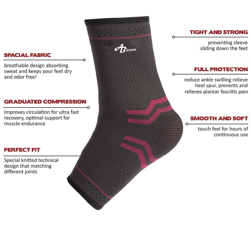 ABIRAM Foot Sleeve (Pair) with Compression Wrap, Ankle Brace For Arch, Ankle Support, Football, Basketball, Volleyball, Running, For Sprained Foot, Tendonitis, Plantar Fasciitis Rose Large - NewNest Australia