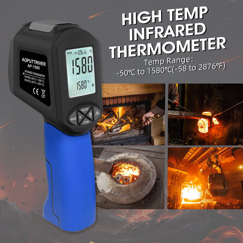 Aoputtriver Ap-1580 Infrared Thermometer, Temperature Range -58¬∞F To 2876¬∞F With Ds 30:1 High Temperature Thermometer With Adjustable Emissivity, Backlight For Hvac Pizza Ovens Ap-1580Ôºàblueôºâ - NewNest Australia