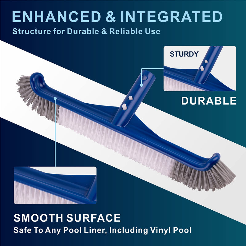 POOLAZA Pool Brush, 17.3" Pool Brushes for Cleaning Pool Walls, Premium Nylon Bristles Pool Brush Head with EZ Clip, Curved Ends High-Efficiency Pool Scrub Brush - NewNest Australia