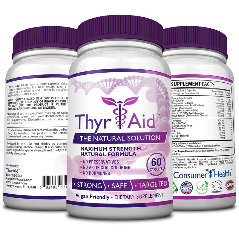 ThyrAid: Best Thyroid Support Supplement - Boosts Metabolism & Energy Levels and Maintains Healthy Weight - Supports Healthy Thyroid Function -Vegan Friendly Formula - 1 Bottle (1 Month Supply) - NewNest Australia