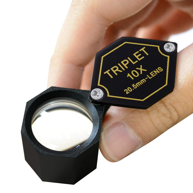 10x Magnifier Jewelry Loupe 20.5mm Triplet Lens Optical Glass Pocket Gem Magnifying Tool for Jeweler, Stamp Philatelist, Coin numismatic, Achromatic Black Hexagonal Design Kit Set 10x Magnification Power - NewNest Australia