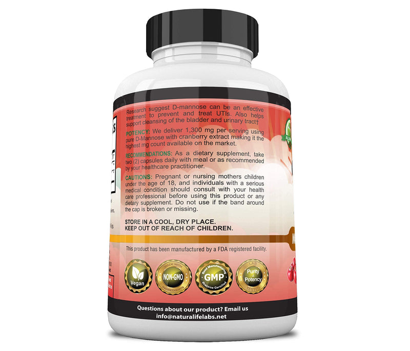 D-Mannose 1,300 mg with Cranberry Extract Fast-Acting, Flush Impurities, Natural Urinary Tract Health- 100 Veggie Capsules - NewNest Australia