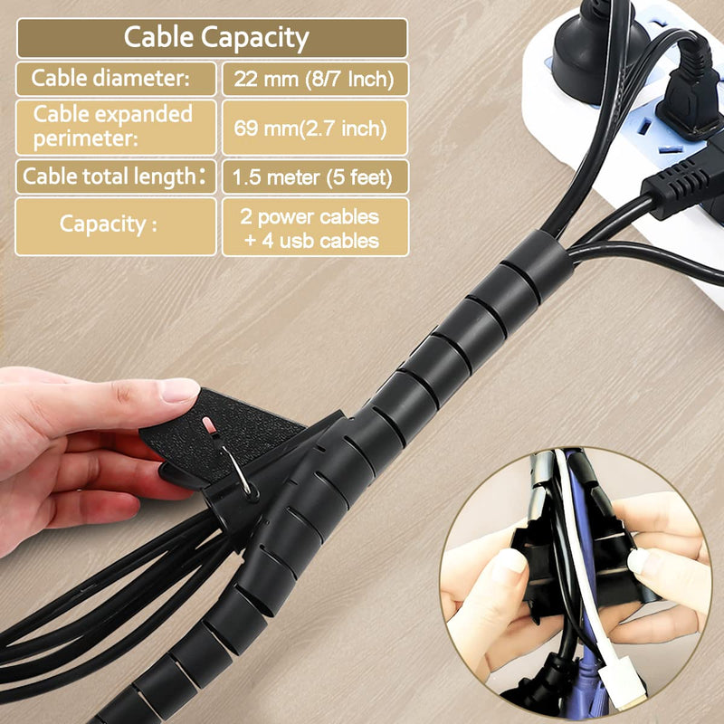 Fanoshon PC Cable Management Sleeve Tube Desk Cord Organizer 2 PCS Black, 7/8 inch -5 ft Cover Wrap Easy to Install Messy Wire Solution for TV Office Computer, Pet Chew and Bite Proof Cable Protector 22MM BLK02 - NewNest Australia