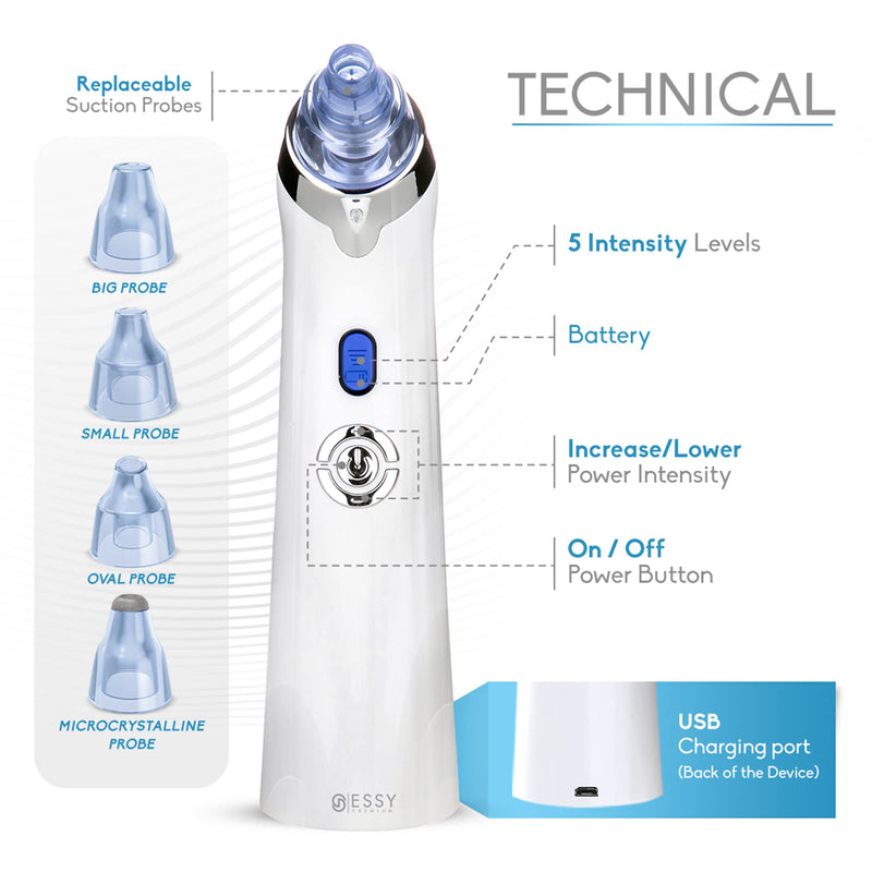 Blackhead Remover Vacuum Pore Cleaner Acne Comedone Extractor Face Pore Vacuum Blackhead Remover Tool Facial Pore Cleanser Sucker Spot Pimple Whitehead Black Head Deep Suction - NewNest Australia