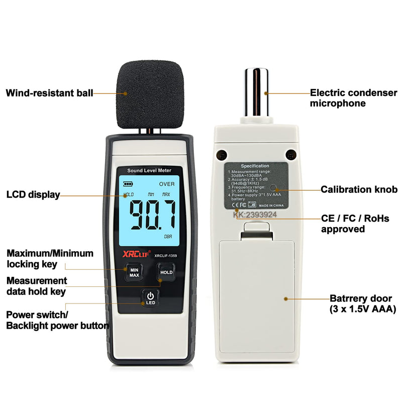 Decibel Meter Sound Level Reader 30-130dB(A), Hand-held Sound Noise Meter, Digital Noise Meter Decibel Monitoring Tester Calibrated Audio Noise Volume Measuring Tool Type A - NewNest Australia