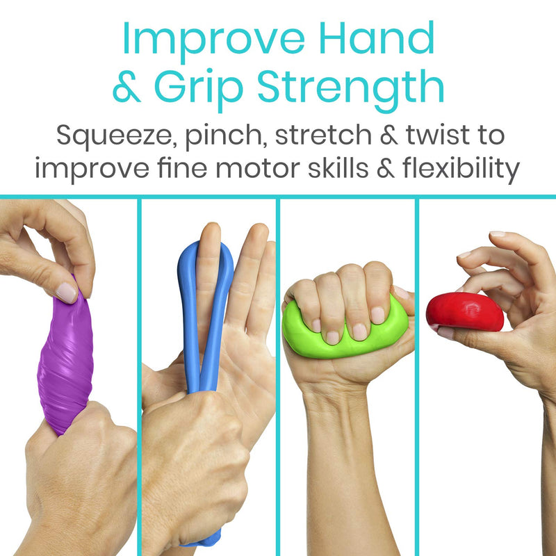 Vive Exercise Putty (6-Pack) - Therapeutic, Occupational and Therapy Tool - Thinking and Stress - Finger, Hand Grip Strength Exercises - Extra Soft, Soft, Medium, Firm Sensory Kit - Squeezable Ball - NewNest Australia