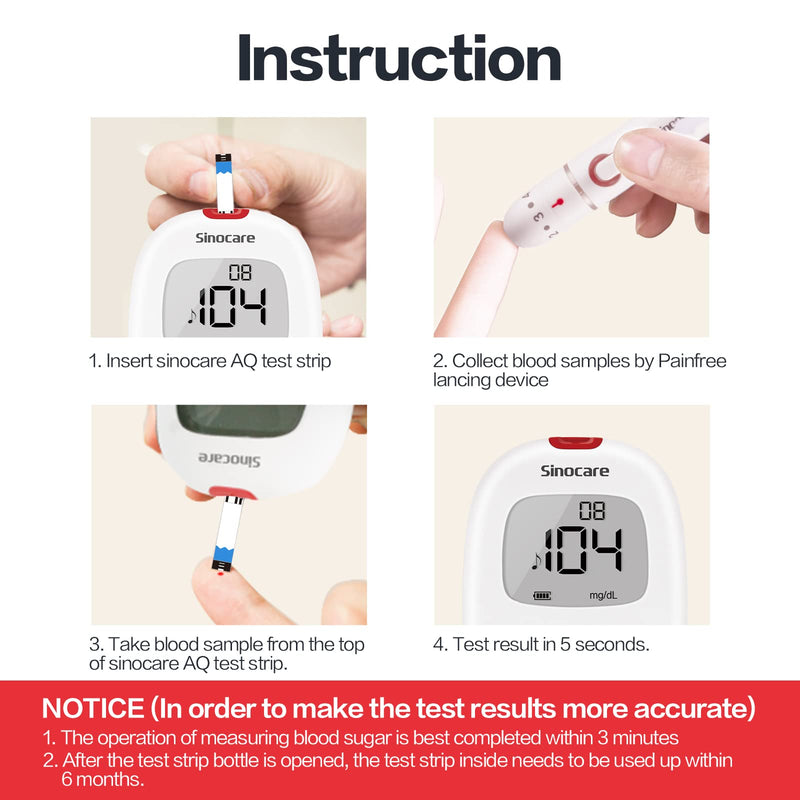 sinocare Diabetes Testing Kit/Blood Glucose Monitor Safe AQ Voice/Glucometer with Voice Reminder & Light Warning, Blood Sugar Test with Strips x 100 & Case -in mmol/L Safe AQ Voice Glucometer Kit - NewNest Australia