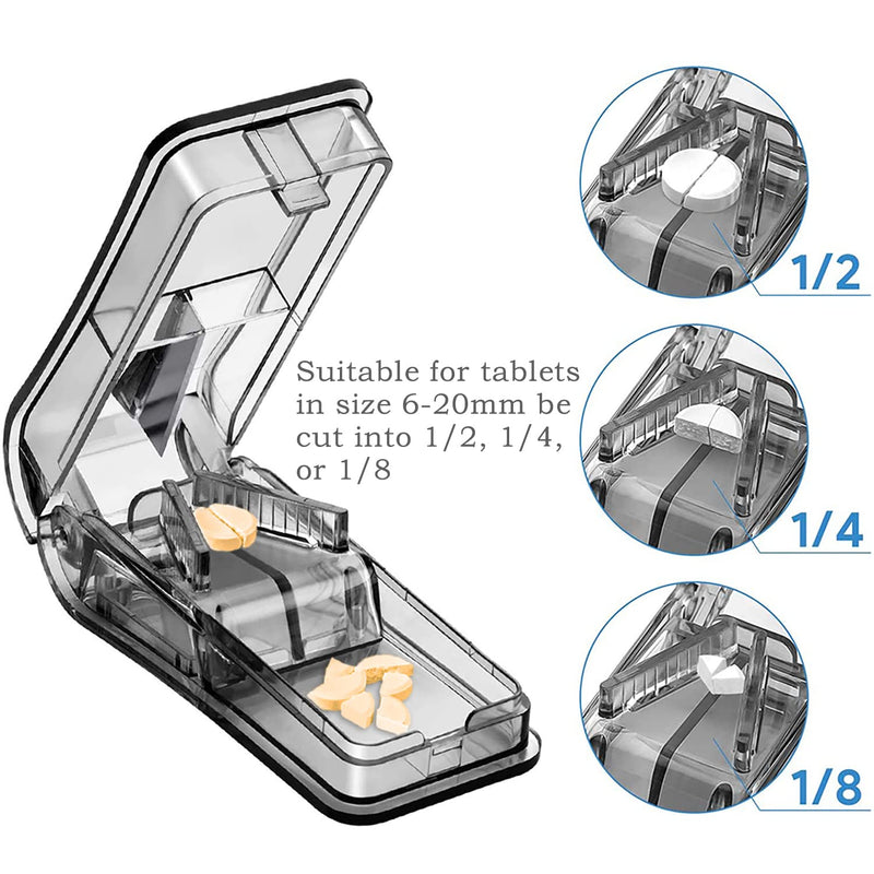 ILLUVA Tablet Divider for Small and Large Tablets, Pill Divider with Tablet Storage Compartment for Tablets Cut into Half a Quarter (Black) - NewNest Australia