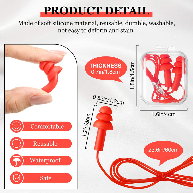 6 Pairs Corded Earplugs Silicone Earplugs for Sleeping Waterproof Ear Plugs with String Reusable Earplugs for Noise Cancelling Snoring Swimming Shooting Study - NewNest Australia