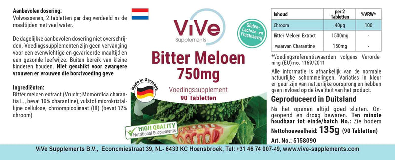 Bitter melon extract 750mg - 90 tablets + chromium picolinate - vegan - standardized to 10% charantin | Quality from Germany from ViVe Supplements - NewNest Australia