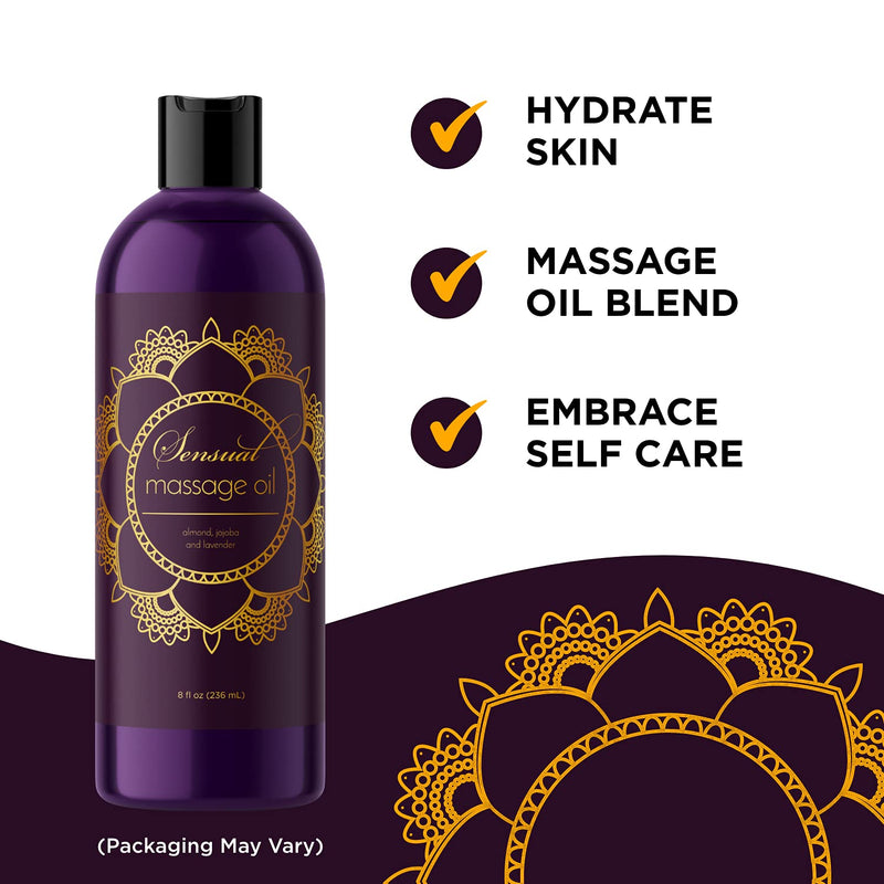 Aromatherapy Sensual Massage Oil for Couples - Aromatic Lavender Massage Oil Enhanced with High Absorption Sweet Almond Oil Jojoba Vitamin E and Relaxing Lavender Essential Oil - Full Body Massage Oil 8 Fl Oz (Pack of 1) - NewNest Australia