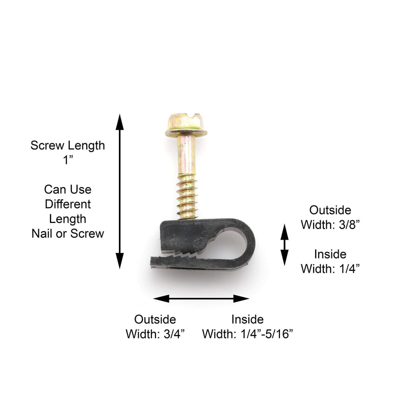 THE CIMPLE CO - Single Coaxial Cable Clips, Cat6, Electrical Wire Cable Clip, 1/4 in (6 mm) Screw Clip and Fastener, Black (100 Pieces per Bag) 100 Pack - NewNest Australia