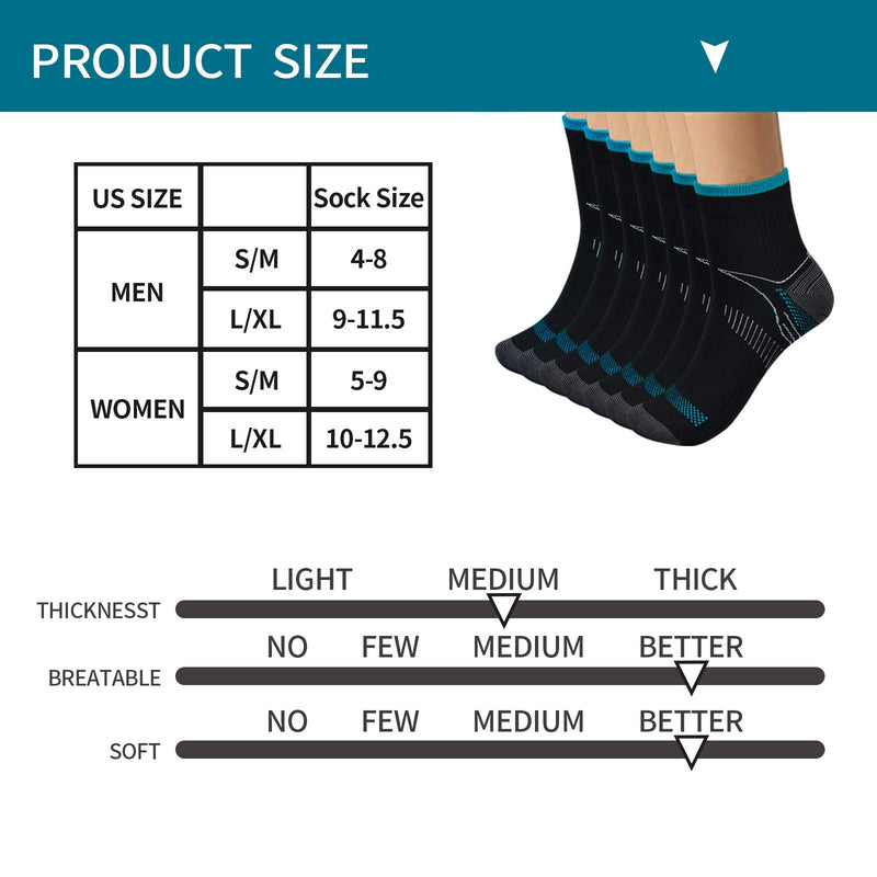 7 Pairs Compression Socks for Men & Women, Ankle Socks 8-15mmHg, Comfortable Breathable Plantar Fasciitis Compression Socks, Fit for Running & Fitness, Travel & Flight, Pregnancy Black S-M - NewNest Australia