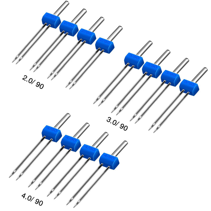 12 Pieces Twin Needles, Double Twin Needles with Plastic Box for Household Sewing Machine, 3 Sizes Mixed 2.0/90, 3.0/90, 4.0/90 12 - NewNest Australia