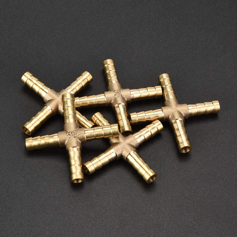 5pcs Brass 4 Way Hose Barb Cross Fitting Connector Joint Copper Barbed Adapter Air Water Oil Gas Fuel 6/8/10/12mm(6mm) 6mm - NewNest Australia