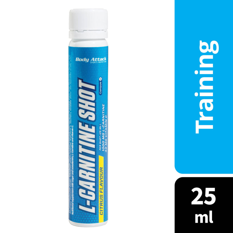 Body Attack L-Carnitine Shot Citrus, 20 X 25 Ml, Made In Germany, 25 Ml/One Serving, 1000 Mg L-Carnitine, 100% Pure & Vegan, High-Quality Carnipure, 40 Mg Vitamin C - NewNest Australia
