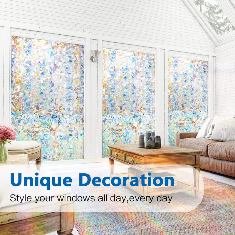 Window Privacy Film, Rainbow Window Clings, 3D Decorative Window Vinyl, Stained Glass Window Decals, Static Cling Window Sticker Removable Non-Adhesive UV Blocking (11.8" x 78.7") 11.8" x 78.7" - NewNest Australia