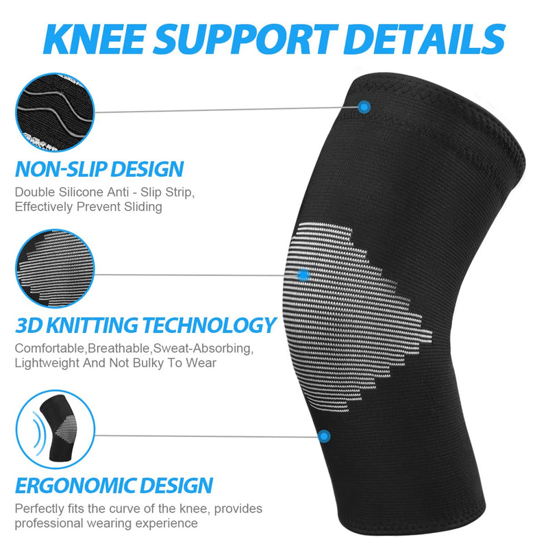 Goosehill Knee Supports 2Pack, Compression Breathable Knee Support Brace, Non-Slip Joint Protection Knee Support for Men & Women, Knee Brace Support for Running, Sports, Knee Pain Relief Black L - NewNest Australia