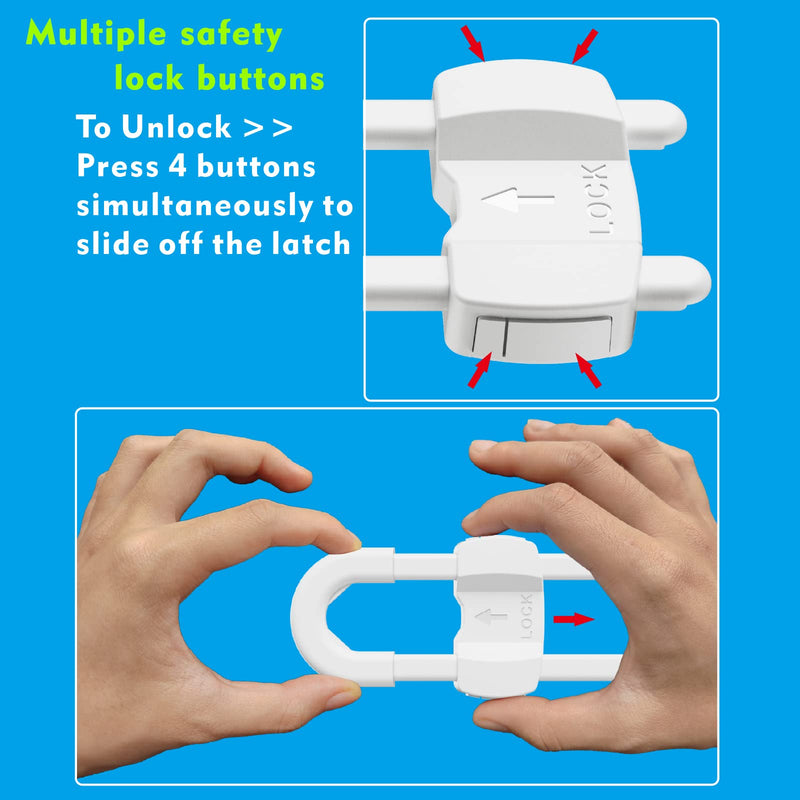 LRANFOW 10 Pack Cabinet Locks, Adjustable U-Shaped Childproof Latch with Extra Secure Buttons for Drawers Fridge Closet 10 pack / white - NewNest Australia