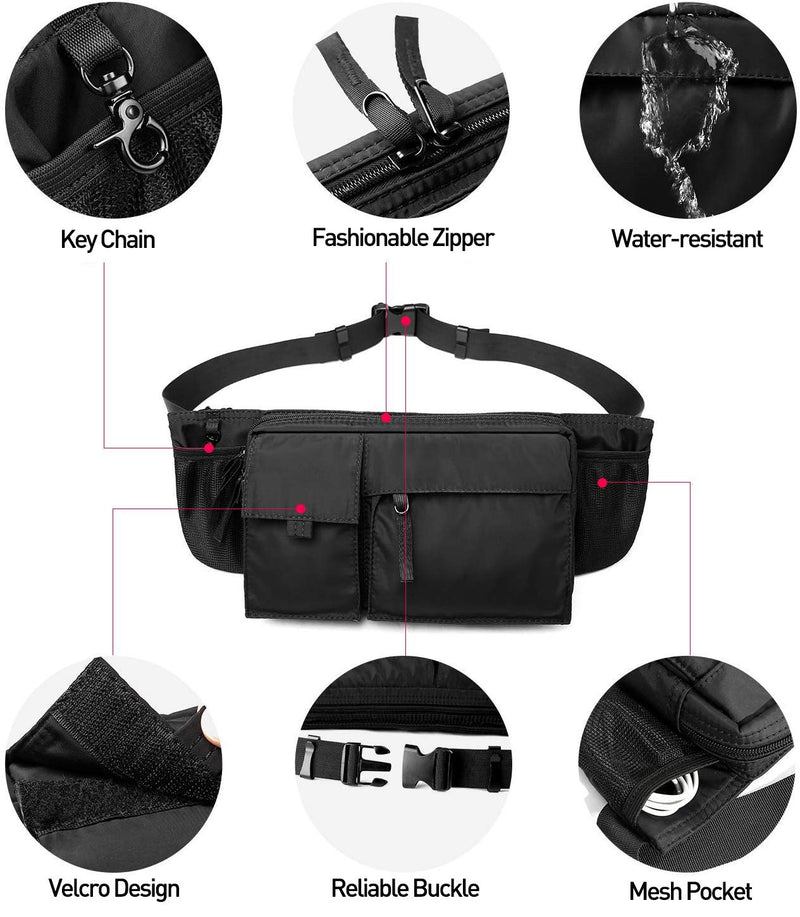 Large Waterproof Black Waist Bag Fanny Pack For Men Women Belt Bag Pouch Hip Bum Bag Chest Bag with Adjustable Strap, Premium Lightweight Fanny Pack For Gym Fitness Workout Travel Work Commuting - NewNest Australia