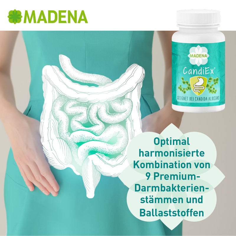 Madena Candiex, 20 Billion Lactobacilli And Bifidobacteria Per Daily Dosage, For Candida Albicans, 9 Different Bacterial Strains, With Organic Acacia Fibers And Resistant Starch Type 3 - NewNest Australia