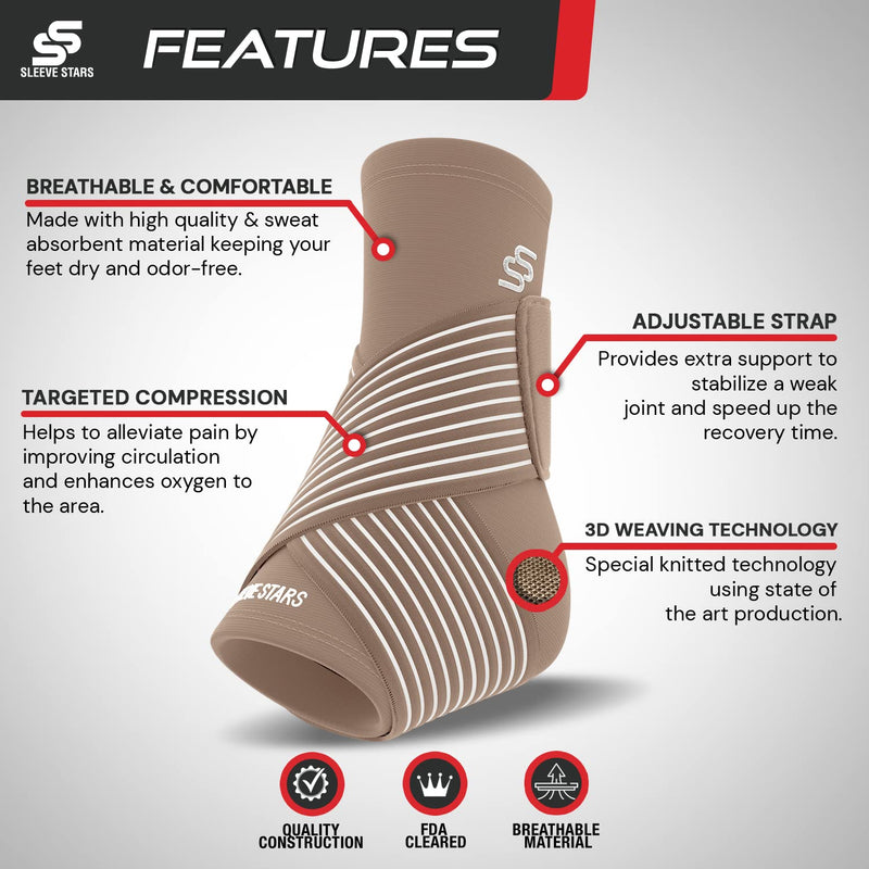 Sleeve Stars Ankle Brace for Plantar Fasciitis Relief, Ankle Wrap & Ankle Brace for Women & Men w/ Ankle Support Strap for Sprain, Ankle Protector Sleeve, Heel Brace for Heel Pain Foot Brace (Single/Beige) 1 Beige - NewNest Australia