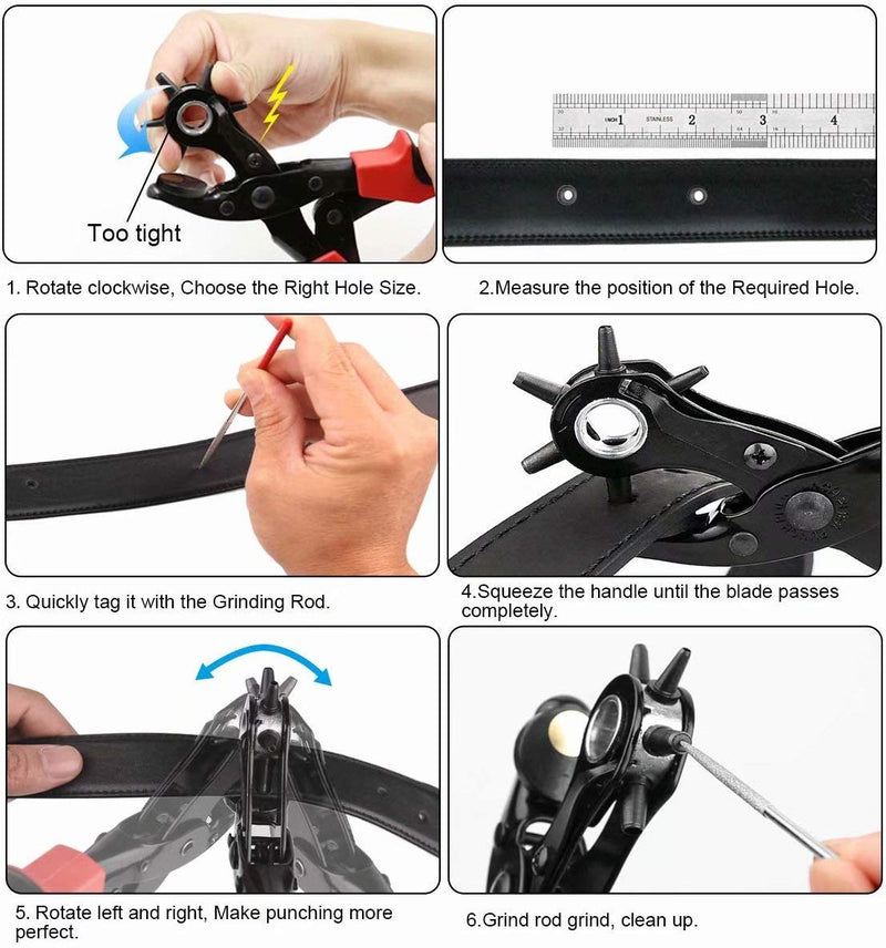 Revolving Punch Plier Kit, XOOL Leather Hole Punch Set for Belts, Watch Bands, Straps, Dog Collars, Saddles, Shoes, Fabric, DIY Home or Craft Projects, Heavy Duty Rotary Puncher, Multi Hole Sizes Make Hole Puncher - NewNest Australia