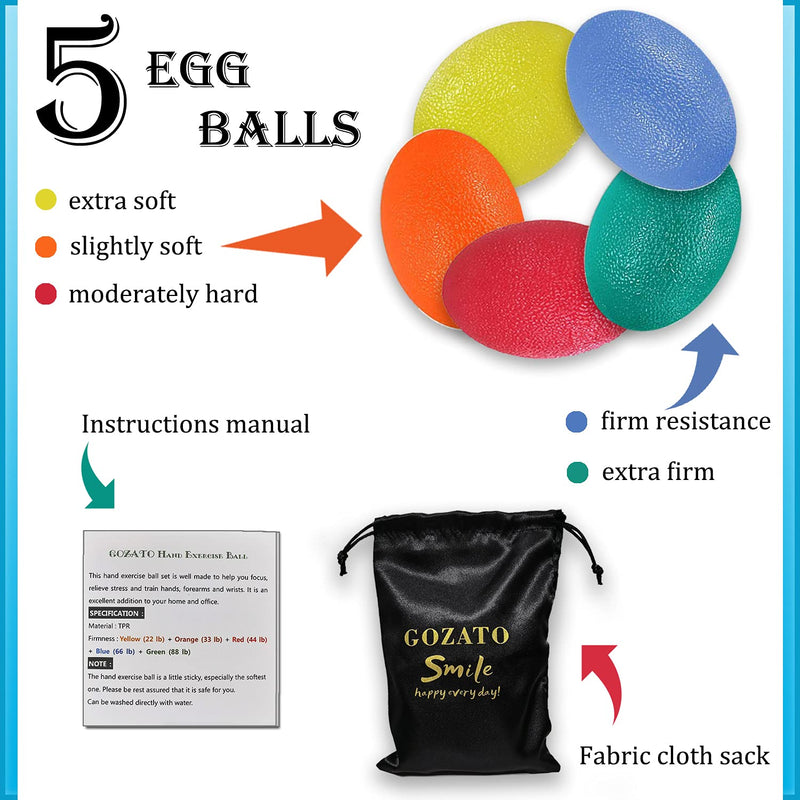 GOZATO Squeeze Ball for Hand Therapy - Squishy Stress, PT, Arthritis Pain Relief Workout, Hand Exercise Ball - Grip Strengthening Physical, Arthritis Pain Relief Workout Set - Finger Wrist Muscles Arthritis Grip Exerciser Strengthening 5pcs - NewNest Australia