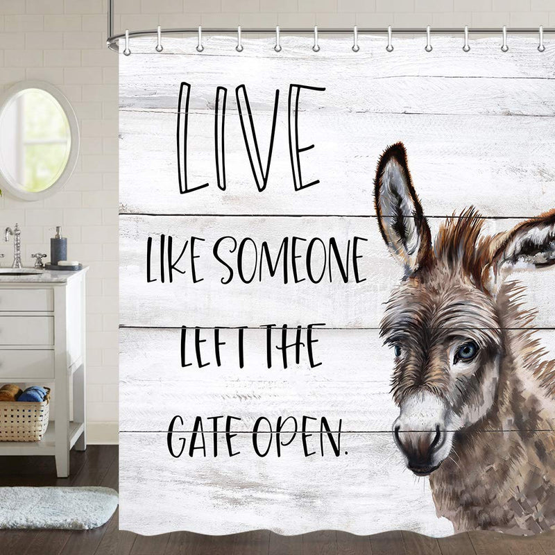 Donkey Shower Curtain, Funny Animal Donkey with Funny Words Farm Animal on Rustic Wood Farmhouse Shower Curtain Sets, Fabric Cabin Shower Curtain Hooks Include，70 in 70''W By 70''L - NewNest Australia