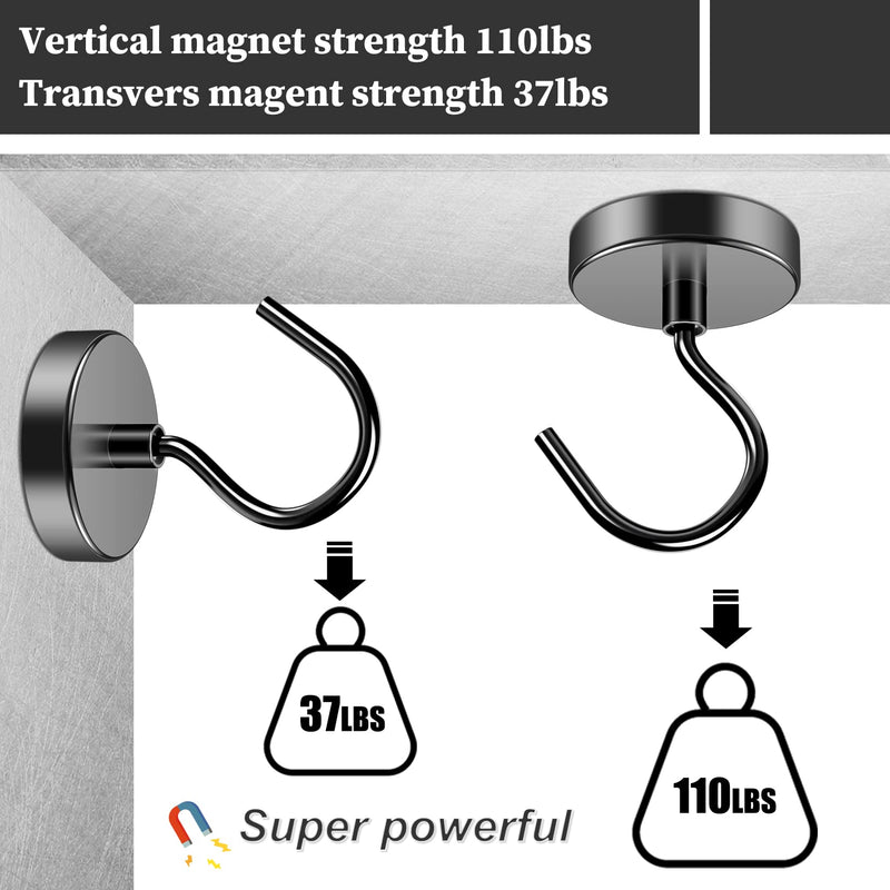 4Pack Black Magnetic Hook 110 lb Heavy Duty Strong Neodymium Magnetic Hooks, Refrigerator Magnet Hooks, Magnet with Hooks for Curtain, Home, Kitchen, Workplace 4Pack - NewNest Australia